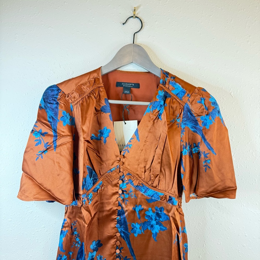 All Saints Tiam Iona Silk Blend Empire Waist Satin Mini Dress Size 0 NWT - Picture 8 of 16